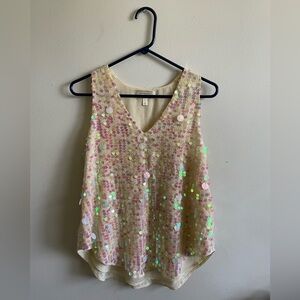 MOULINETTE SOEURS & Anthropologie Pink Sequins Sleeveless Shirt - US 4
